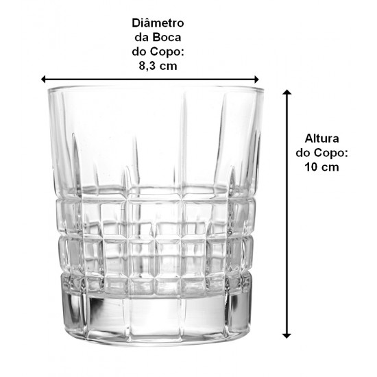 Jogo 6 Copos 300ml Ricky Baixos Cristal Bohemia 24% PbO